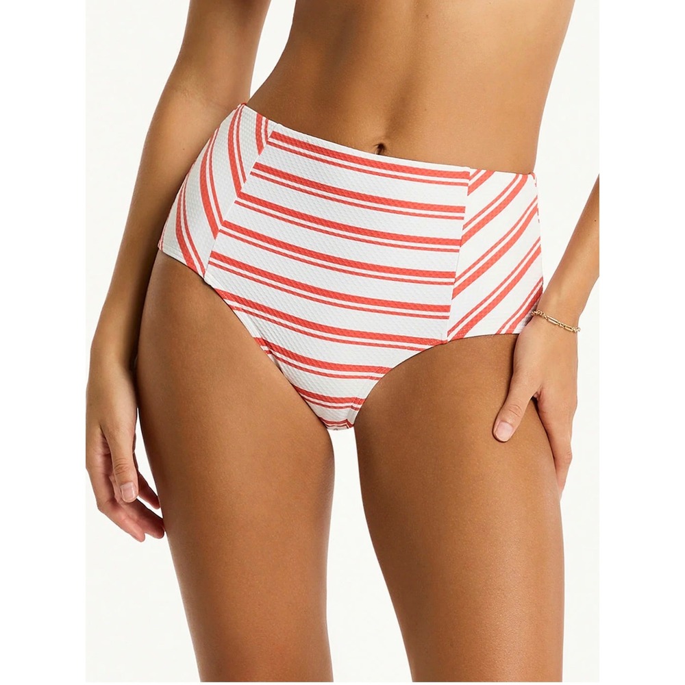 Sea Level Australia Biarritz Panelled High Waist Swim Pant Flame Red Stripe 14